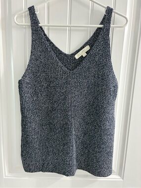 LOFT Navy and White Marled V-Neck Knit Tank 100% cotton